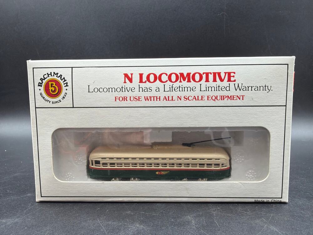 Vintage Bachmann N Scale PCC Trolley PTC #62995 Not Tested Orig Box Papers